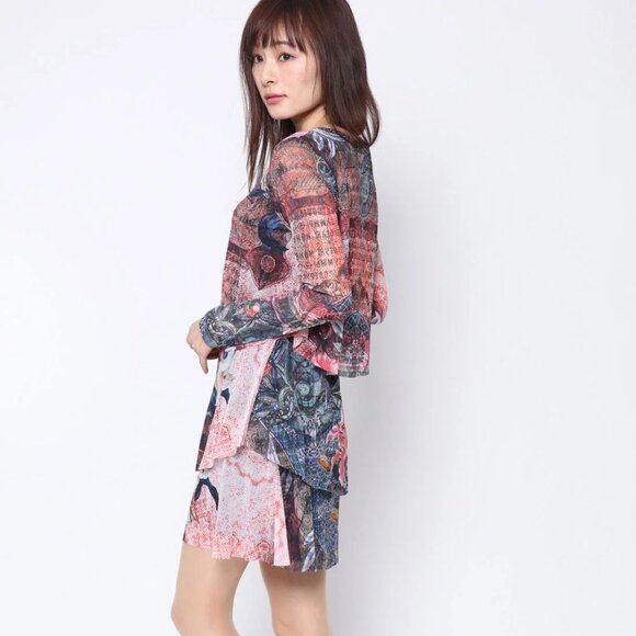 Desigual One Moment Abstract Mesh Layer Mini Dress Long Sleeve Multicolor - Picture 3 of 16